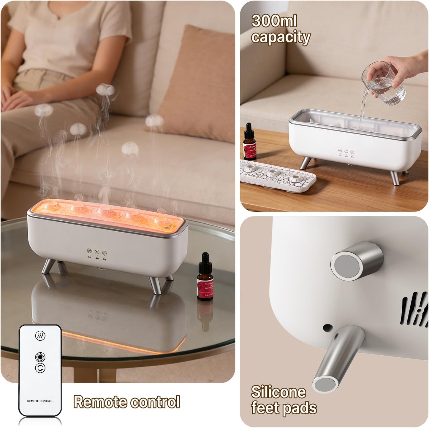 Jellyfish Diffuser Humidifier, Essential Aromatherapy 300ML Ultrasonic Diffuser with Essential Oils. 7 Colors Light Waterless Auto off with Remote Control for Large Room Office Bedroom
