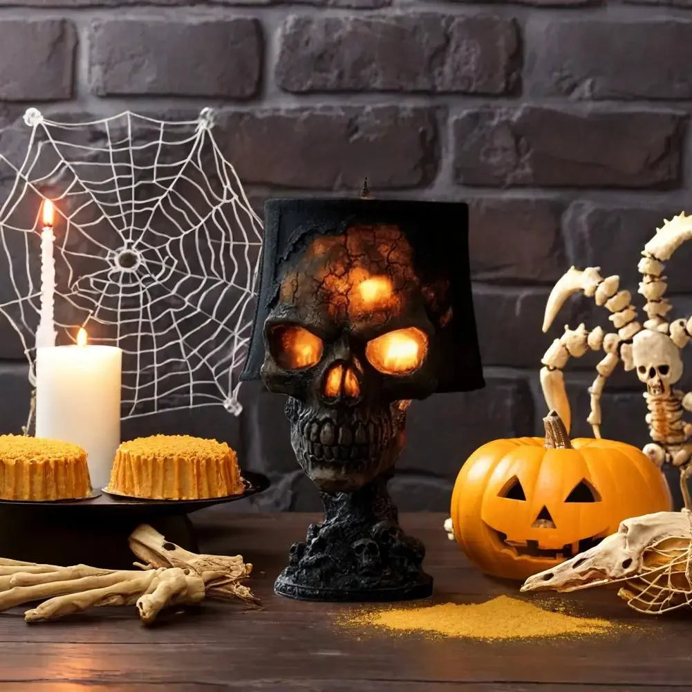 Spooky Halloween Skull Desk Lamp: Lava Stone Style with LED Light, Ideal for Party Mantel Decoration & Unique Room Accent