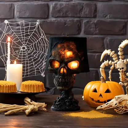 Spooky Halloween Skull Desk Lamp: Lava Stone Style with LED Light, Ideal for Party Mantel Decoration & Unique Room Accent