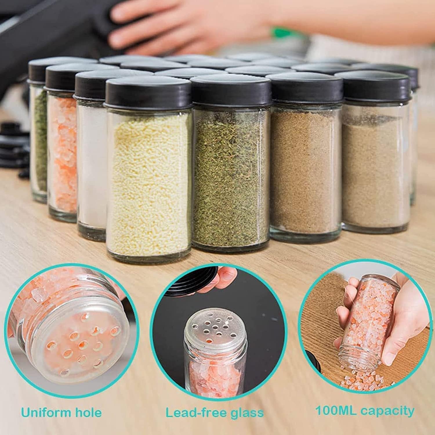 Ferris Wheel Spice Rack Set with 18 Glass Jars & Labels - 360° Rotating Seasoning Organizer for Kitchen Countertops and Cabinets, Customizable Spice Storage with Funnel & Rust-Proof Base