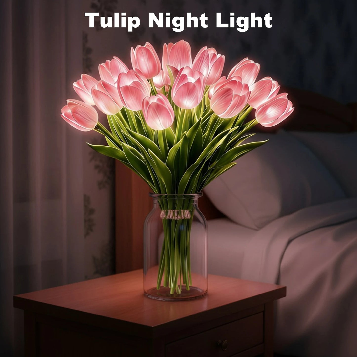 15Pcs Radiant Romantic Tulip Light Warm Light Flower Shaped Ambient Lamp Adjustable Tulip Night Light for Bedroom Bedside Decor