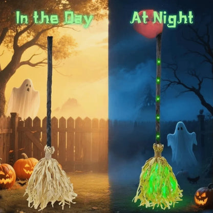 Glowing Animated Dancing Witch Broom with Sounds Bendable Stick Halloween Magic Witch Broomstick Walking Feet Movable
