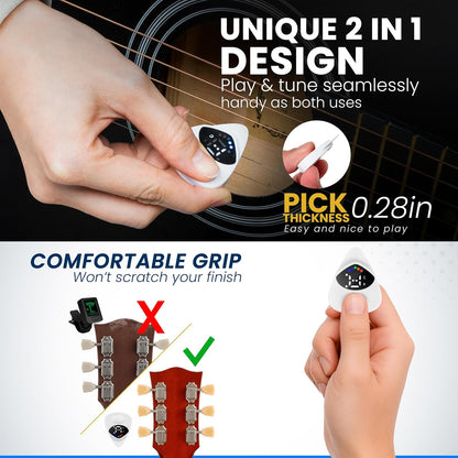 Guitar Tuner 2 in 1 Guitar Picks - Digital, LED Screen, 0.6Mm Plectrum, 12 Equal Temperaments, Precision Tuning for Electric & Acoustic Guitars, Bass, Ukulele, Violin