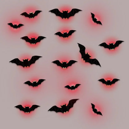 New 16Pcs Halloween LED Bats Light Wall Stickers 3D Luminous Bats Halloween Glowing Wall Sticker for DIY Home Party Decoration