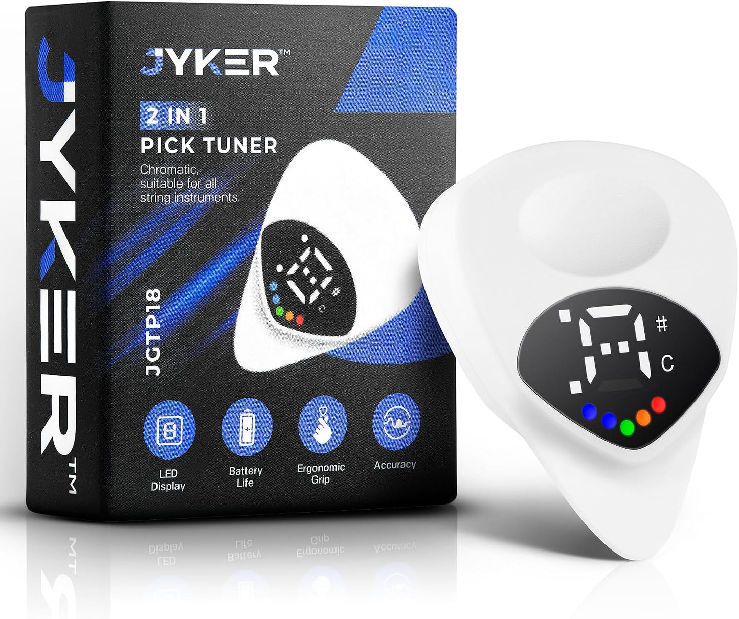 Guitar Tuner 2 in 1 Guitar Picks - Digital, LED Screen, 0.6Mm Plectrum, 12 Equal Temperaments, Precision Tuning for Electric & Acoustic Guitars, Bass, Ukulele, Violin
