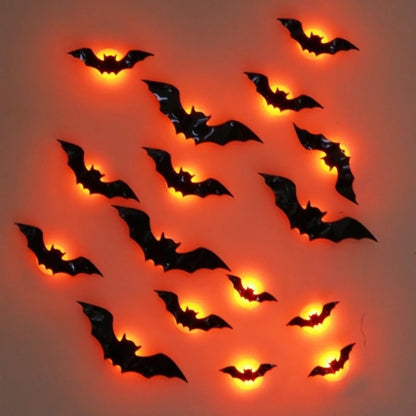 New 16Pcs Halloween LED Bats Light Wall Stickers 3D Luminous Bats Halloween Glowing Wall Sticker for DIY Home Party Decoration