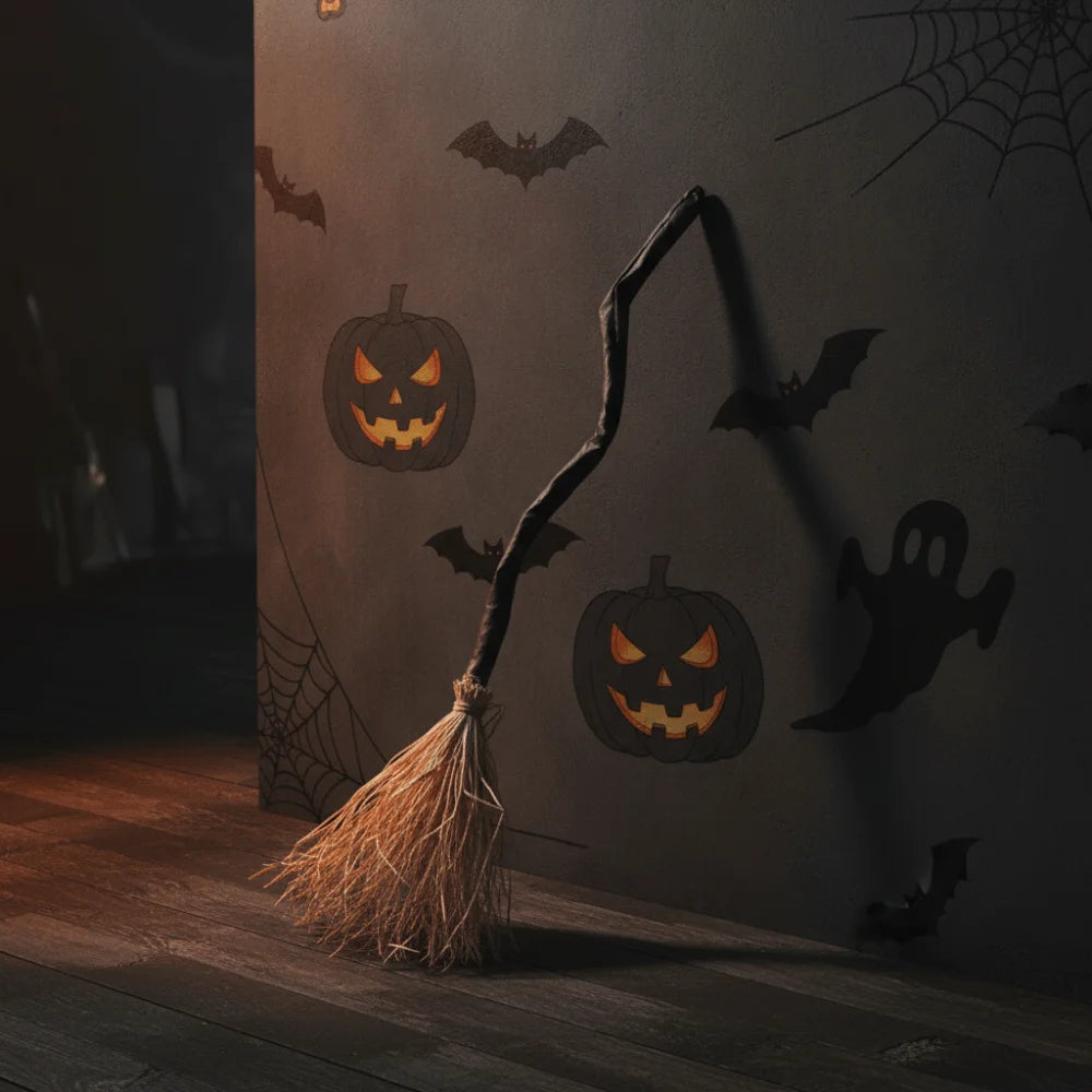 Glowing Animated Dancing Witch Broom with Sounds Bendable Stick Halloween Magic Witch Broomstick Walking Feet Movable