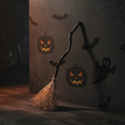 Glowing Animated Dancing Witch Broom with Sounds Bendable Stick Halloween Magic Witch Broomstick Walking Feet Movable