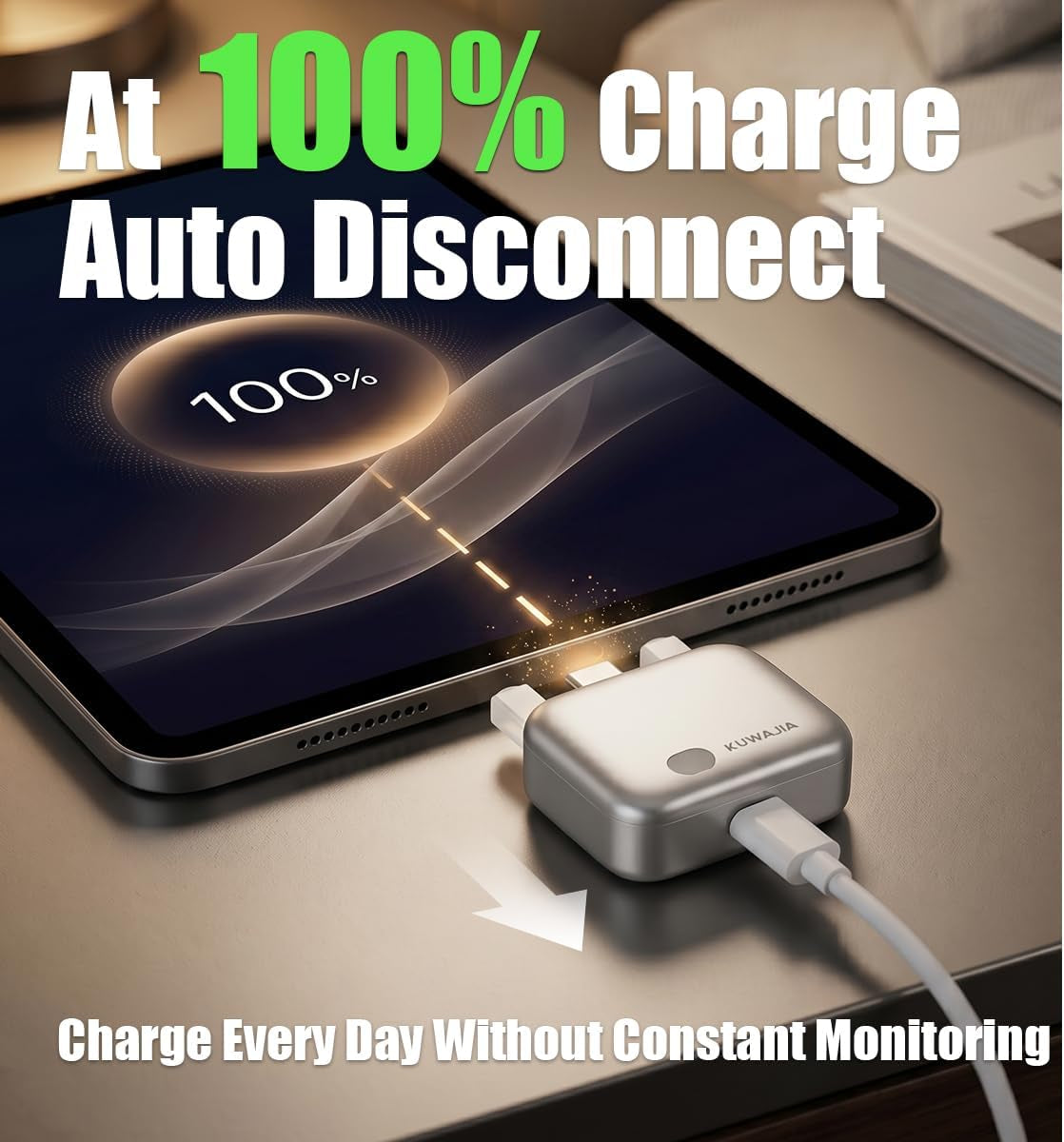 KUWAJIA 140W AI Smart Recognition Auto-Unplugger, Physical Disconnect Battery Guard, Auto-Eject on Full Charge, Fast Charging Adapter for Iphone, Android, Earphones