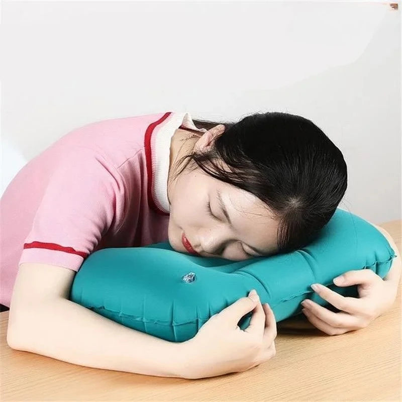 Flocked Inflatable Square Air Pillow Ultralight Portable Travel Cushion, Multifunctional Foldable Camping Pillow for Airplane Ca