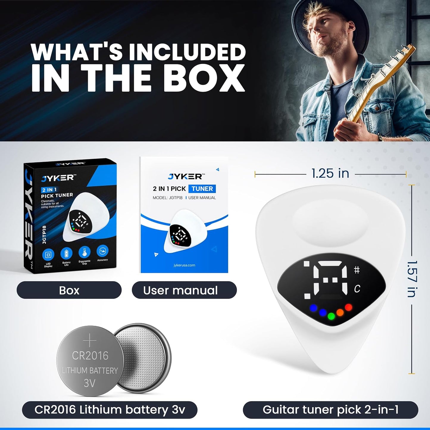 Guitar Tuner 2 in 1 Guitar Picks - Digital, LED Screen, 0.6Mm Plectrum, 12 Equal Temperaments, Precision Tuning for Electric & Acoustic Guitars, Bass, Ukulele, Violin