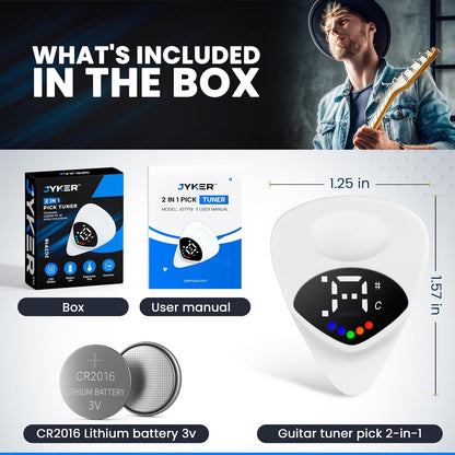 Guitar Tuner 2 in 1 Guitar Picks - Digital, LED Screen, 0.6Mm Plectrum, 12 Equal Temperaments, Precision Tuning for Electric & Acoustic Guitars, Bass, Ukulele, Violin