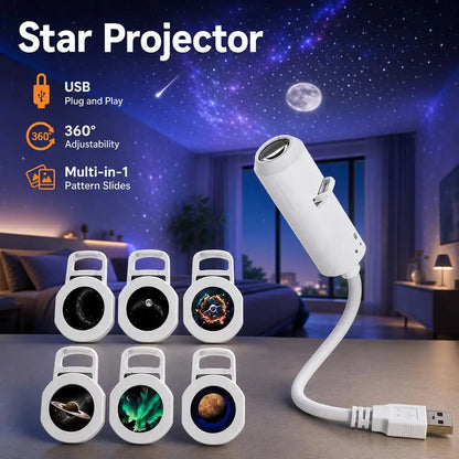 Car USB Starry Sky Night Light HD Smart Dynamic Holographic Light Projector Galaxy Projector Films Car Atmosphere Lights