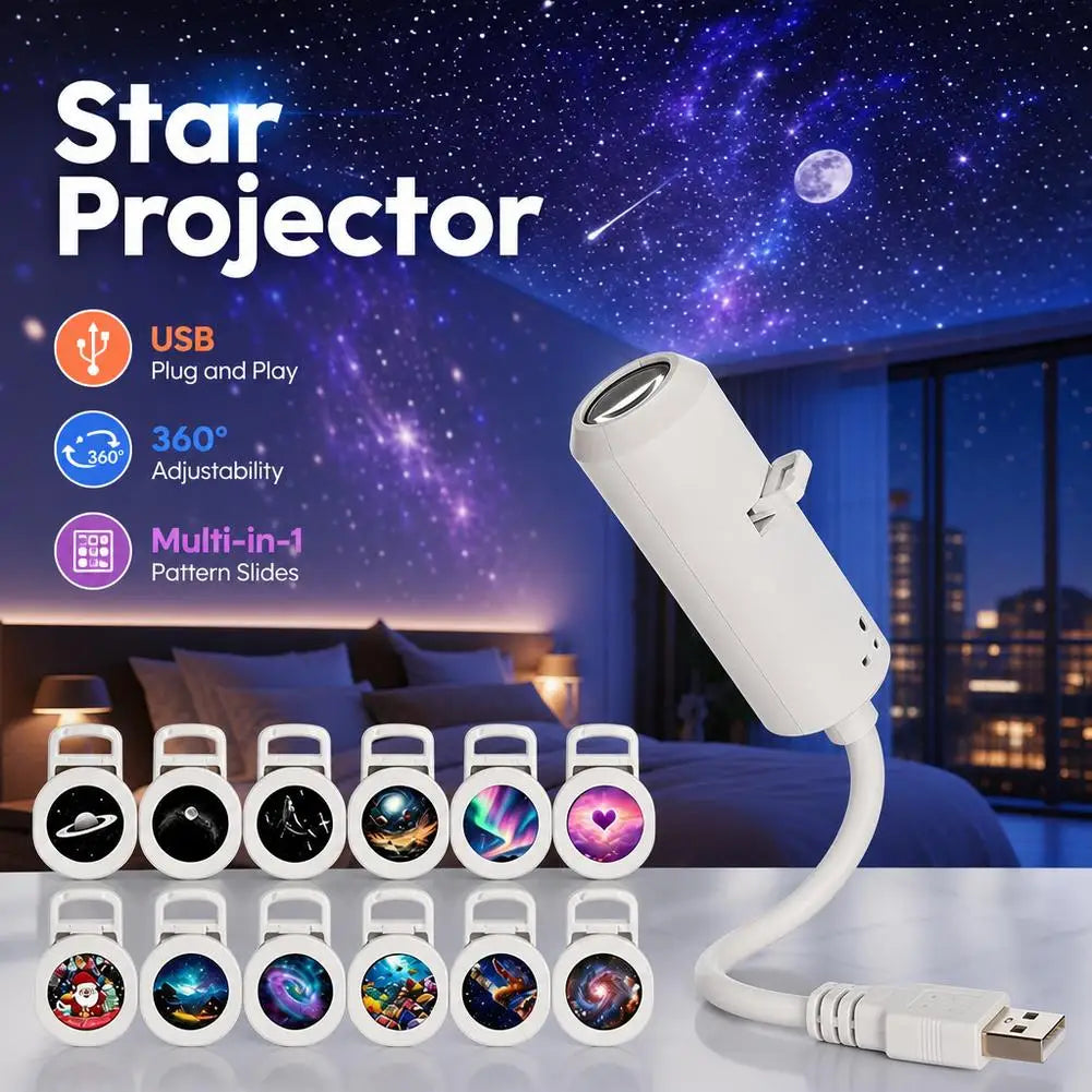 Car USB Starry Sky Night Light HD Smart Dynamic Holographic Light Projector Galaxy Projector Films Car Atmosphere Lights