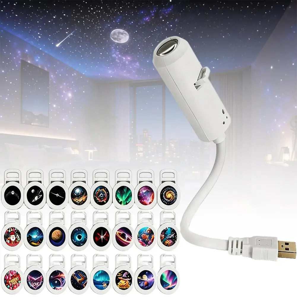 Car USB Starry Sky Night Light HD Smart Dynamic Holographic Light Projector Galaxy Projector Films Car Atmosphere Lights