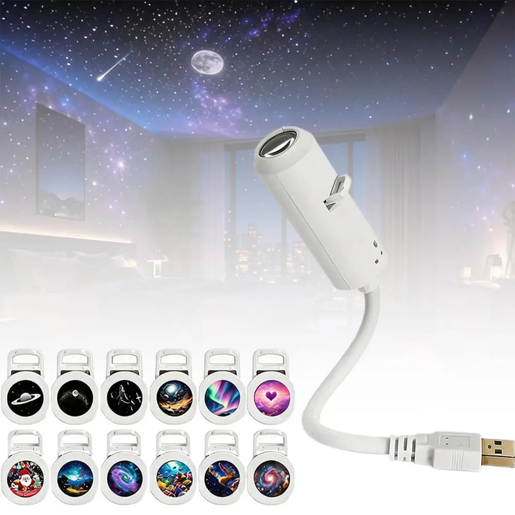 Car USB Starry Sky Night Light HD Smart Dynamic Holographic Light Projector Galaxy Projector Films Car Atmosphere Lights