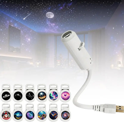 Car USB Starry Sky Night Light HD Smart Dynamic Holographic Light Projector Galaxy Projector Films Car Atmosphere Lights