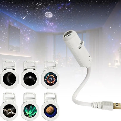 Car USB Starry Sky Night Light HD Smart Dynamic Holographic Light Projector Galaxy Projector Films Car Atmosphere Lights