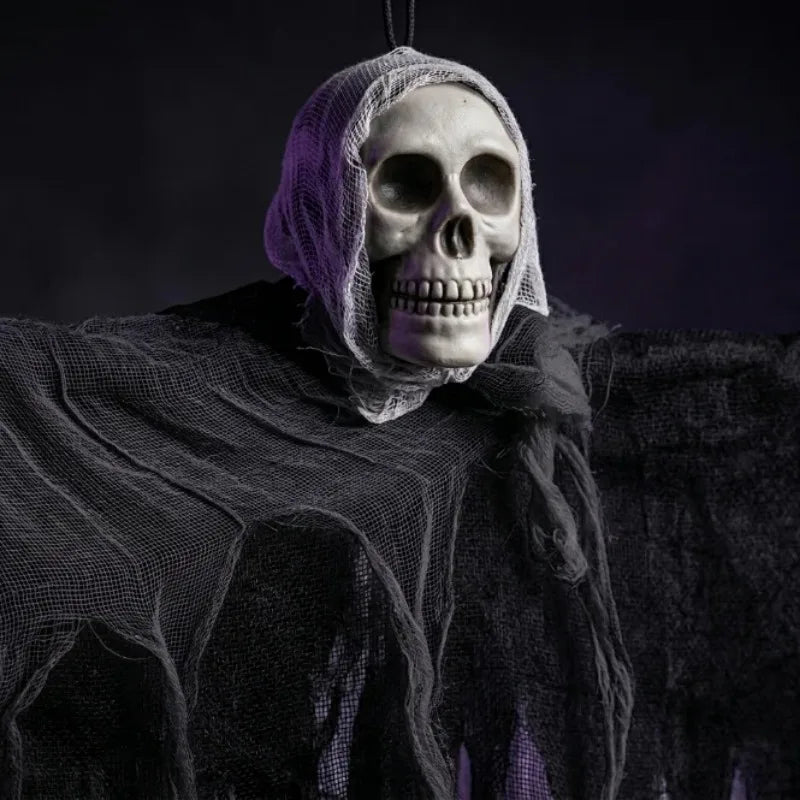 Halloween Hanging Ghost Skeleton Head Tattered Gauze Ghost Pendant Horror Prop for Haunted House Door Tree Porch Decor