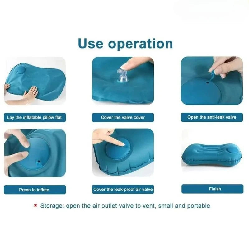 Flocked Inflatable Square Air Pillow Ultralight Portable Travel Cushion, Multifunctional Foldable Camping Pillow for Airplane Ca