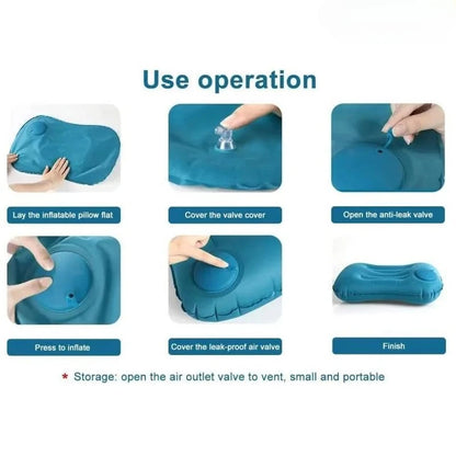 Flocked Inflatable Square Air Pillow Ultralight Portable Travel Cushion, Multifunctional Foldable Camping Pillow for Airplane Ca