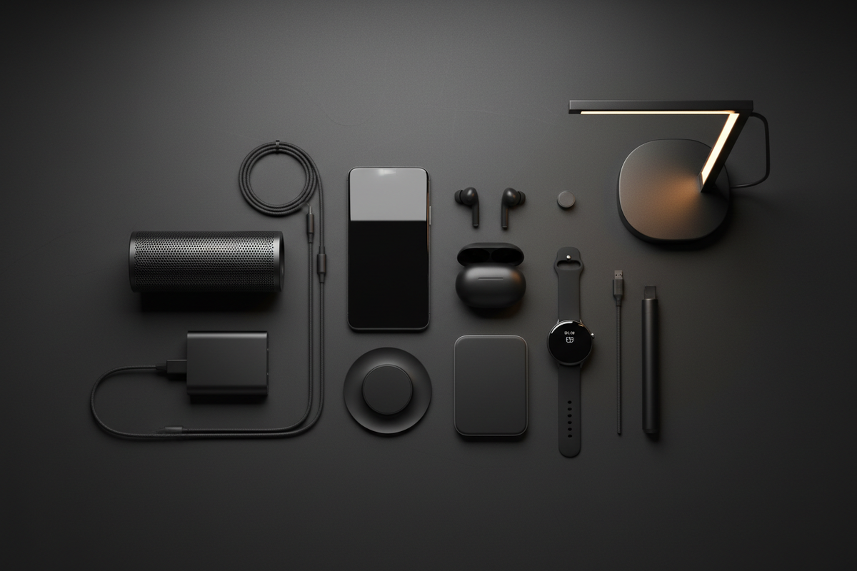 Aesthetic gadgets flat lay
