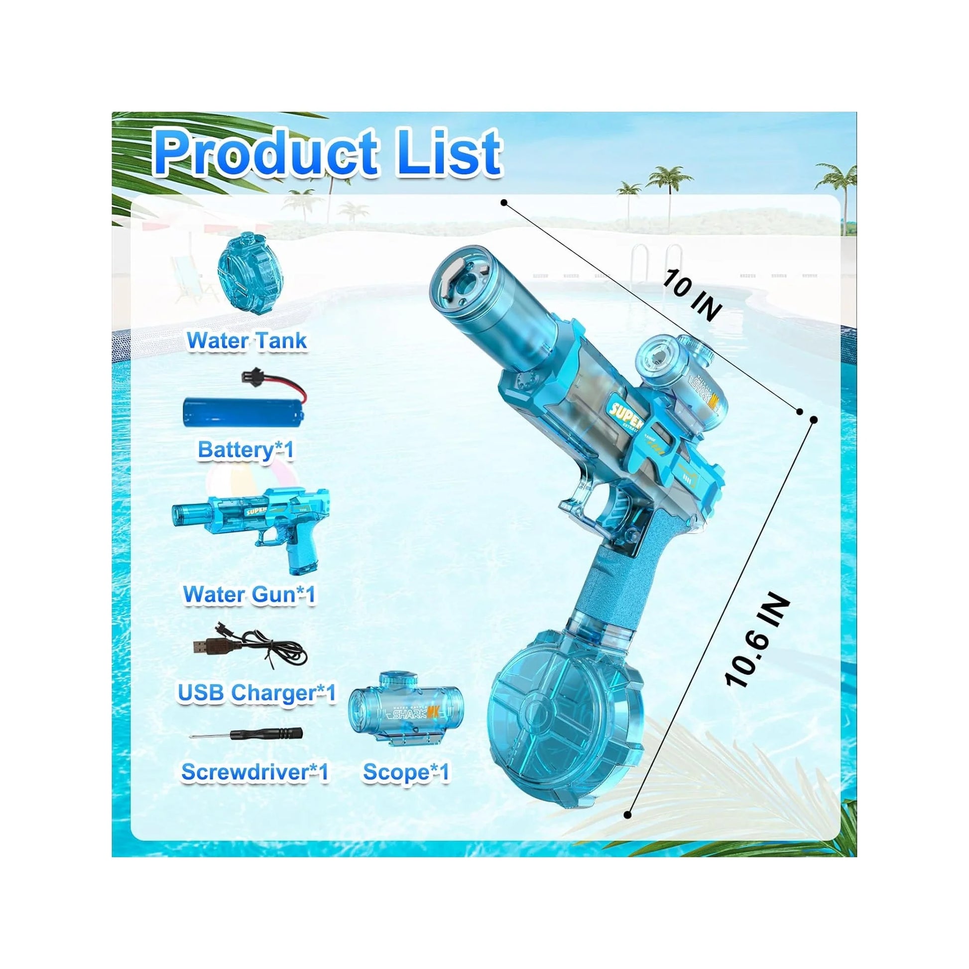 Electric Water Gun for Adults Kids, Automatic Watergun with Led Light, Long Range Transparent Electric Squirt Gun Blaster Summer Outdoor Pool Party Toys Gifts for Boys Girls