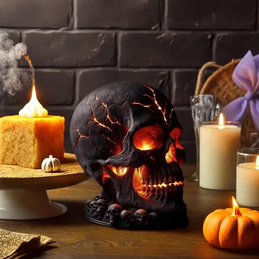 Spooky Halloween Skull Desk Lamp: Lava Stone Style with LED Light, Ideal for Party Mantel Decoration & Unique Room Accent