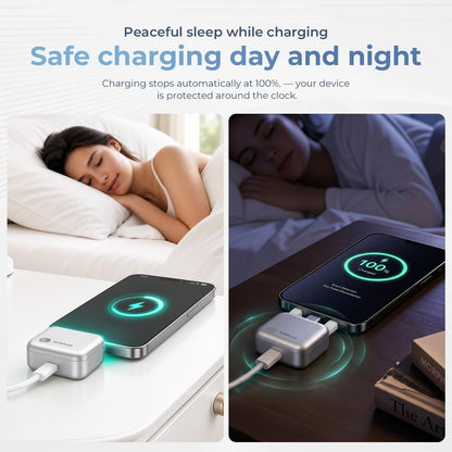 KUWAJIA 140W AI Smart Recognition Auto-Unplugger, Physical Disconnect Battery Guard, Auto-Eject on Full Charge, Fast Charging Adapter for Iphone, Android, Earphones