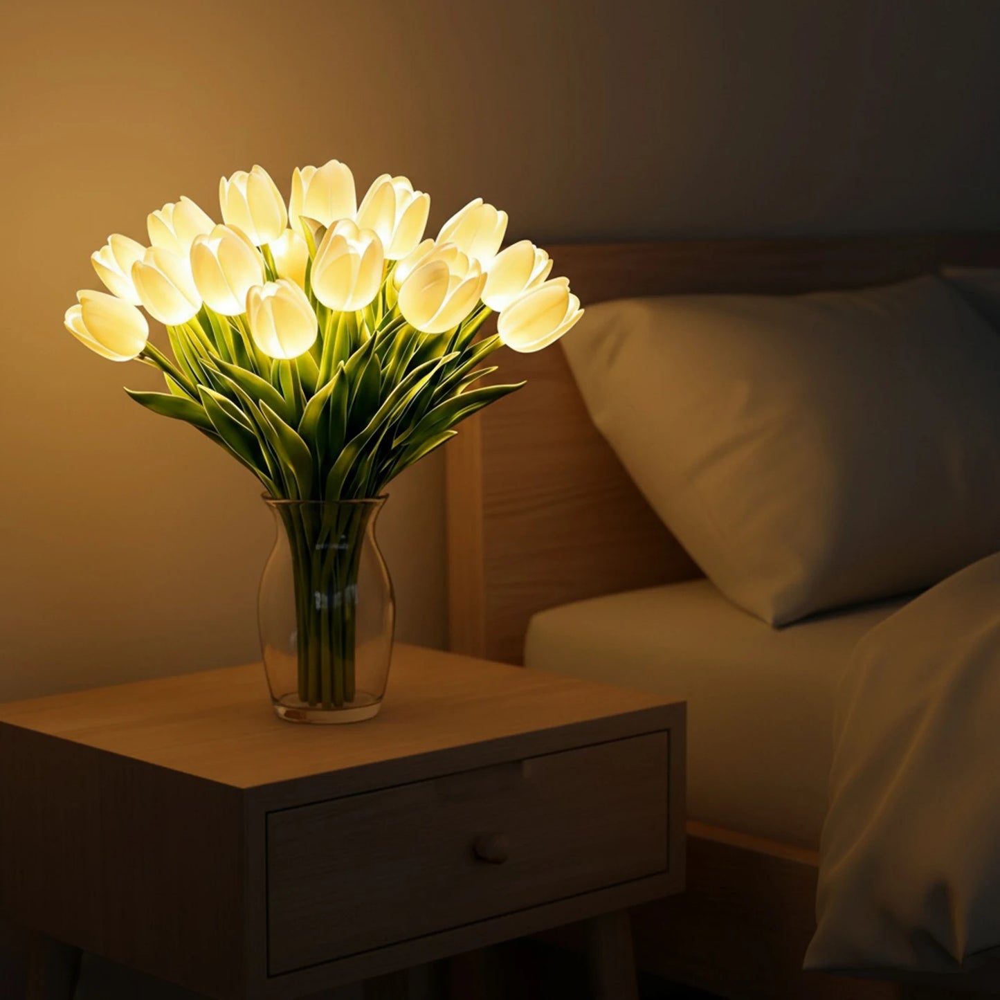 15Pcs Radiant Romantic Tulip Light Warm Light Flower Shaped Ambient Lamp Adjustable Tulip Night Light for Bedroom Bedside Decor
