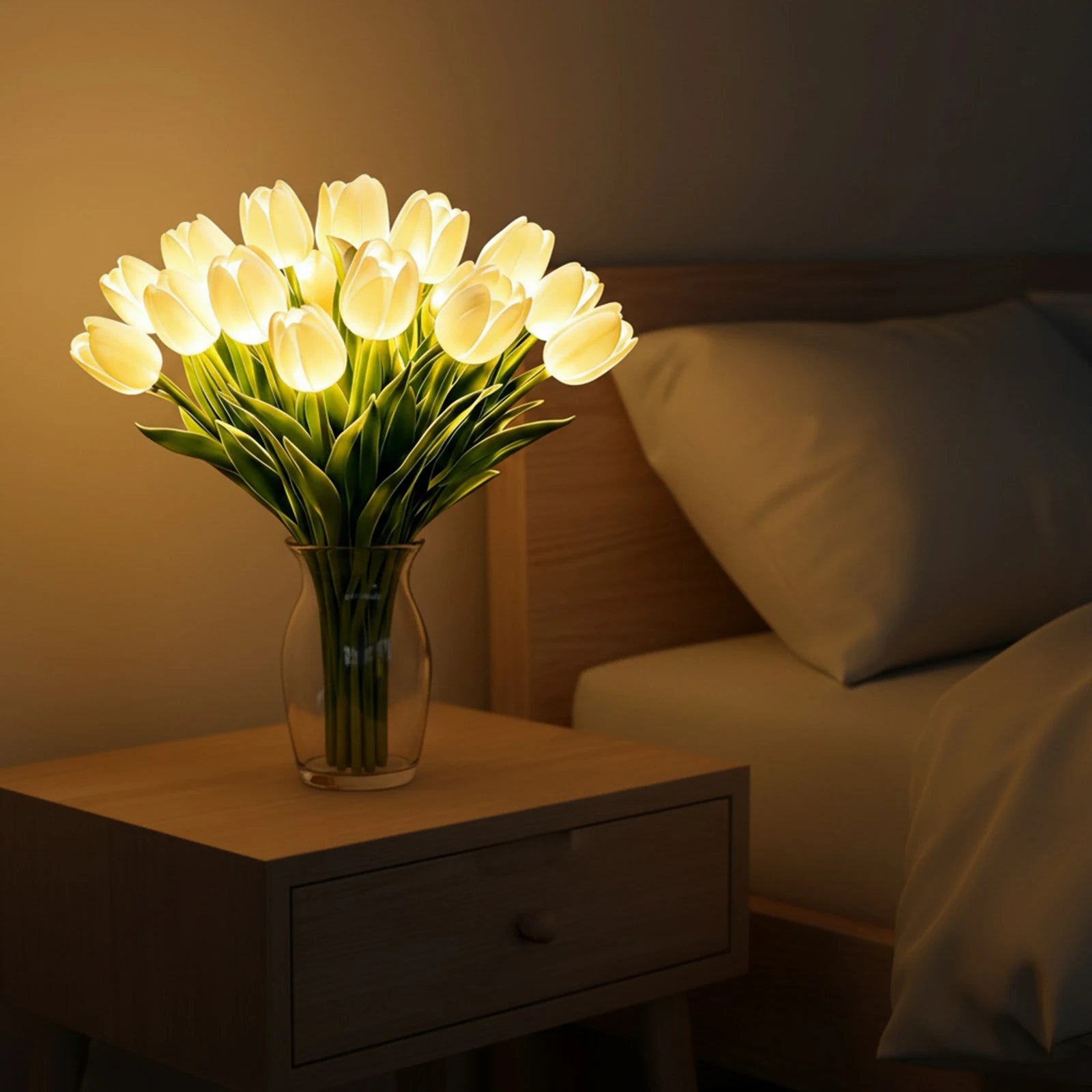 15Pcs Radiant Romantic Tulip Light Warm Light Flower Shaped Ambient Lamp Adjustable Tulip Night Light for Bedroom Bedside Decor